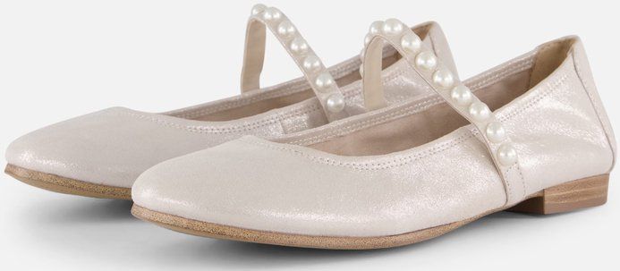 Ballerina - Zilver - Leer - Mary Jane-stijl met Pareldecoratie