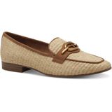 Instappers - Beige - Leer/Textiel - Platter Zolen met Gouden Gesp