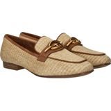 Instappers - Beige - Leer/Textiel - Platter Zolen met Gouden Gesp