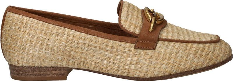 Instappers - Beige - Leer/Textiel - Platter Zolen met Gouden Gesp