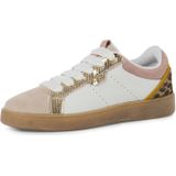 Sneaker - Beige - Leer en Suède - Platte Zool - Gouden Accenten