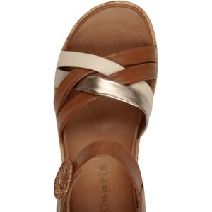 Cognac Sandalen - Bandjessandaal - Plateau - Klittenbandsluiting - Sleehak