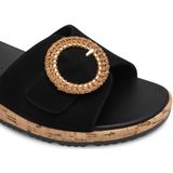 Slippers - Zwart - Leer - Platte Zool
