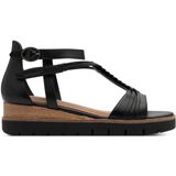 Tamaris - 1-28256-44 - Sandalen - Zwart - Leer/Synthetisch - Sleehak 5 cm