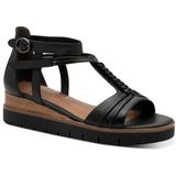 Tamaris - 1-28256-44 - Sandalen - Zwart - Leer/Synthetisch - Sleehak 5 cm