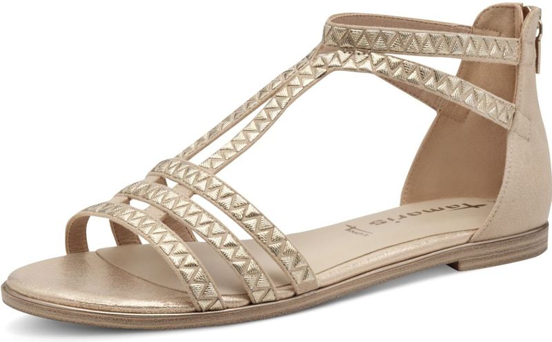 Tamaris - Geometrische Sandalen - Beige - Materiaalmix - Platte Zool