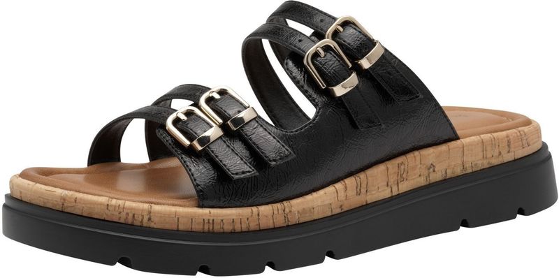 Gezondheidsslippers - Zwart - Synthetisch Bovenwerk - Leren Binnenzool