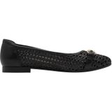 Ballerina - Zwart - Fijne Materiaalmix - Platte Zool - Gouden Gespen