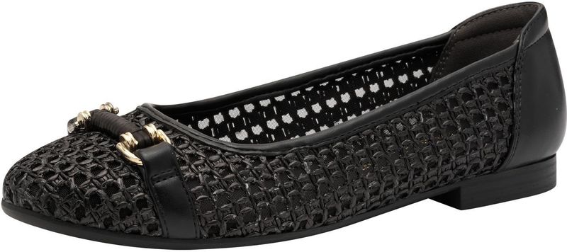 Ballerina - Zwart - Fijne Materiaalmix - Platte Zool - Gouden Gespen