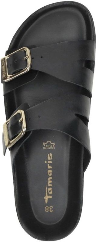 Slipper - Zwart - Leer - Platte Zool