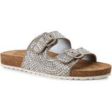 Slipper - Zilver - Leer - Glinsterende Applicaties