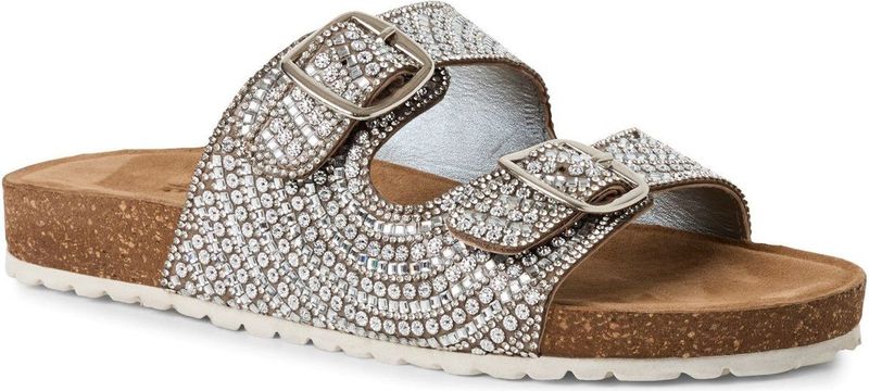 Slipper - Zilver - Leer - Glinsterende Applicaties