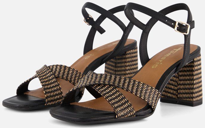 Sandaal - Zwart - Kunstleer en Textiel - Blokhak 7,1 cm