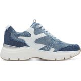 Tamaris - Sneakers - Jeansblauw/wit - Sleehak - Vetersluiting - Rond