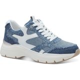 Tamaris - Sneakers - Jeansblauw/wit - Sleehak - Vetersluiting - Rond