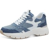 Tamaris - Sneakers - Jeansblauw/wit - Sleehak - Vetersluiting - Rond