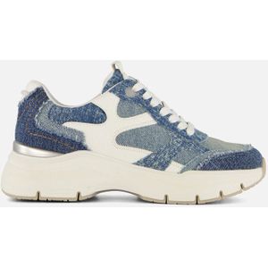 Tamaris - Sneakers - Jeansblauw/wit - Sleehak - Vetersluiting - Rond