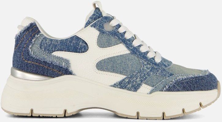 Tamaris - Sneakers - Jeansblauw/wit - Sleehak - Vetersluiting - Rond