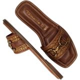 Slipper - Bruin - Leer en Textiel - Gouden Gesp