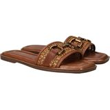 Slipper - Bruin - Leer en Textiel - Gouden Gesp