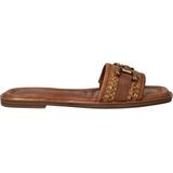 Slipper - Bruin - Leer en Textiel - Gouden Gesp