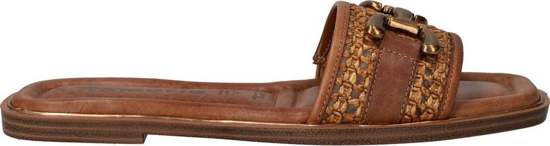 Slipper - Bruin - Leer en Textiel - Gouden Gesp