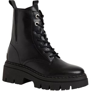 Tamaris - Lace Boot Heel - Enkellaarsje - Zwart - 6 cm Blokhak
