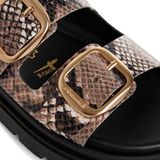 Muiltjes - Slangenhuidlook - Imitatieleer - Platte Zool - Sleehak 3,5 cm