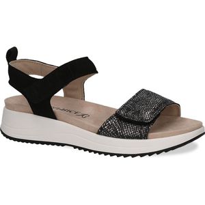 CAPRICE - Platte Damessandalen - Zwart - Leer - Klittenbandsluiting