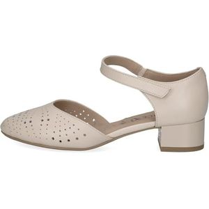 CAPRICE Comfort damespumps met riem van leer met blokhak, Cream Perlato, 36 EU Breed