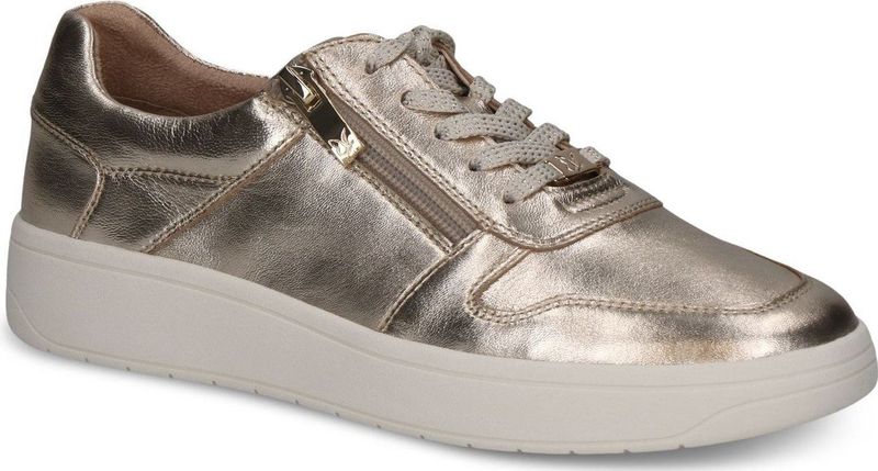CAPRICE Dames Sneakers - Zilver - Leer - Wasbare Uitneembare Zool