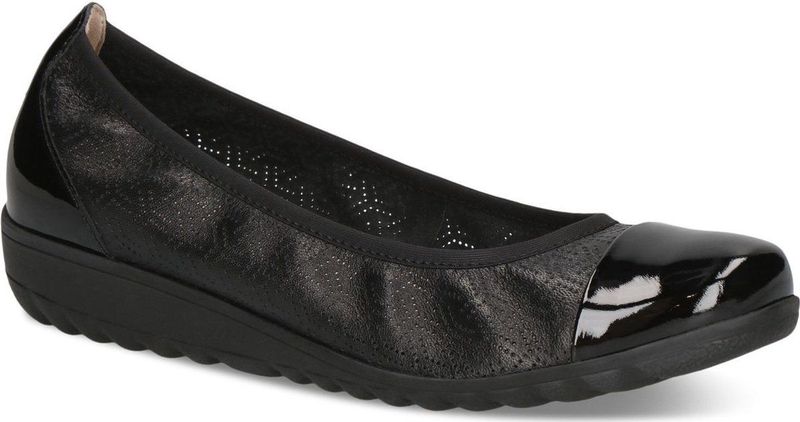 Caprice - 9-22103-01I - Dames Ballerina - Zwart - Leer - G-breedte