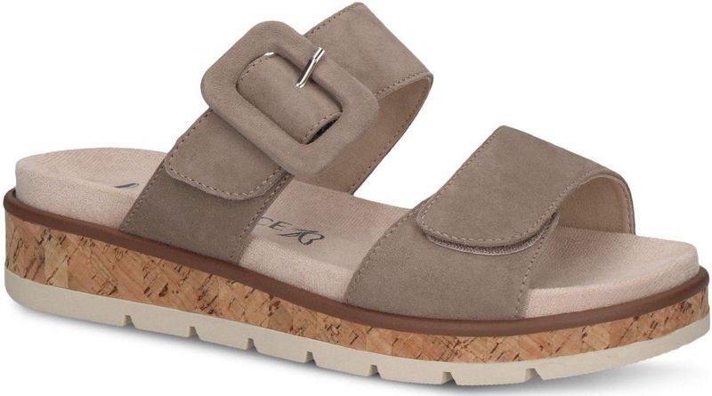 Caprice - Slippers - Taupe - Textiel - Klittenbandsluiting - Sleehak