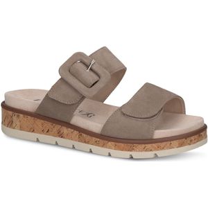 Caprice - Slippers - Taupe - Textiel - Klittenbandsluiting - Sleehak