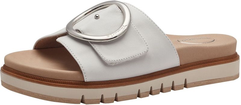 Tamaris - Muiltjes - Wit - Gevoerd - Klittenbandsluiting - Open Toe - Middelhoge Hak