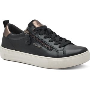 TAMARIS Comfort Platte Sneakers - Zwart - Leer en Textiel - Uitneembare Binnenzool