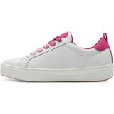 TAMARIS Comfort Damessneakers - Vrijetijdssneaker - Wit/Fuchsia - Leer/Textiel/Synthetisch