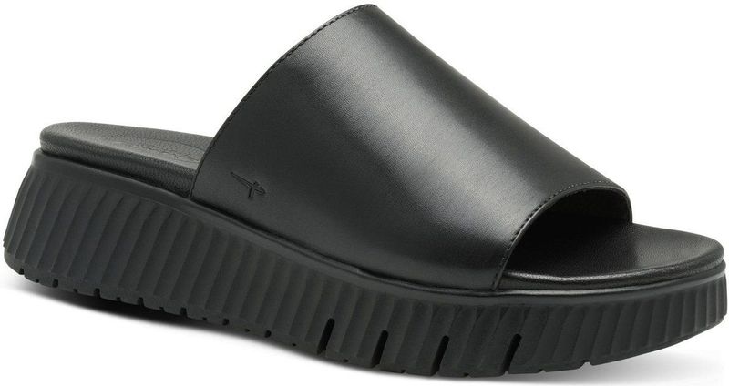 Tamaris - Damesslipper - Zwart - Leer - Brede Pasvorm