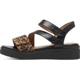 TAMARIS Comfort Sleehaksandalen - Zwart/Leo - Hallux-vriendelijk - Hoogwaardig Materiaal