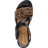 TAMARIS Comfort Sleehaksandalen - Zwart/Leo - Hallux-vriendelijk - Hoogwaardig Materiaal