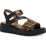 TAMARIS Comfort Sleehaksandalen - Zwart/Leo - Hallux-vriendelijk - Hoogwaardig Materiaal