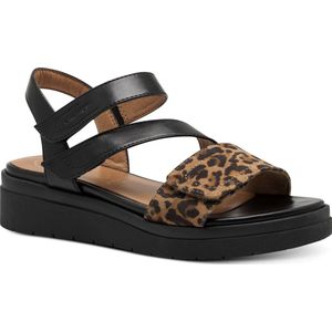 TAMARIS Comfort Sleehaksandalen - Zwart/Leo - Hallux-vriendelijk - Hoogwaardig Materiaal
