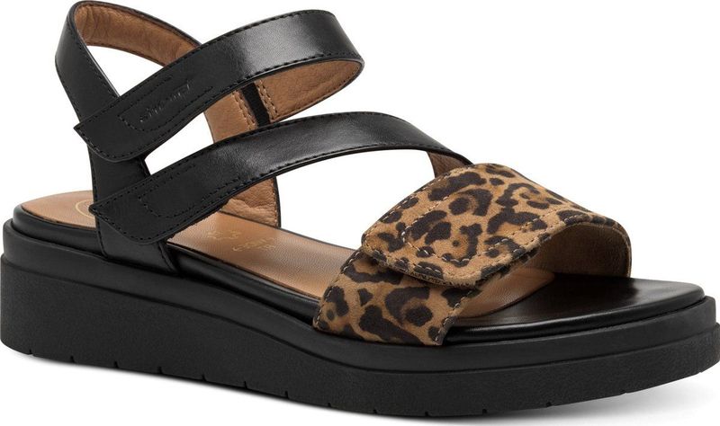 TAMARIS Comfort Sleehaksandalen - Zwart/Leo - Hallux-vriendelijk - Hoogwaardig Materiaal
