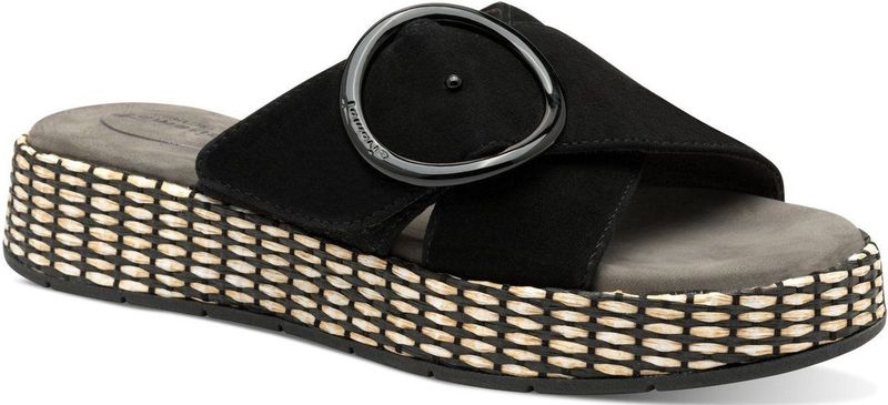 TAMARIS Comfort Damessandalen - Leer - Zwart - Wide Fit - Hallux Vriendelijk