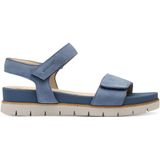 TAMARIS Comfort Sandalen - Denim Nubuc - Leer - Klittenbandsluiting - Sleehak