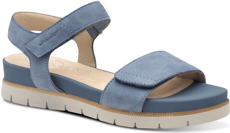 TAMARIS Comfort Sandalen - Denim Nubuc - Leer - Klittenbandsluiting - Sleehak