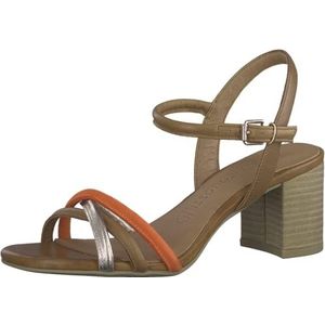 Marco Tozzi Marco Tozzi 2-2-28357-20 Leren damessandalen, Cognac Comb