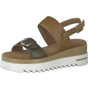 Marco Tozzi Dames 2-2-28717-20 leren sandaal met sleehak sleehak, kaki kam, 37 EU, Khaki Kam, 37 EU