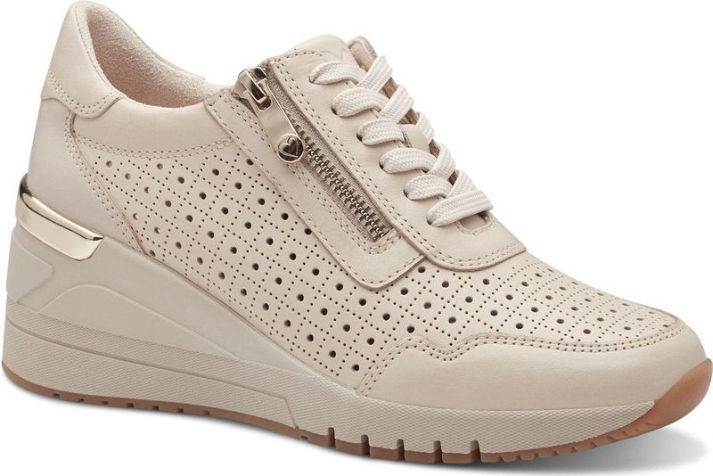Marco Tozzi - Sneakers - Beige - Leer, Polyestervezel