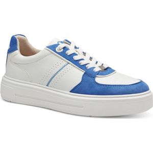 s.Oliver Baskets plates en cuir avec semelle épaisse pour femme, Blanc/bleu., 40 EU